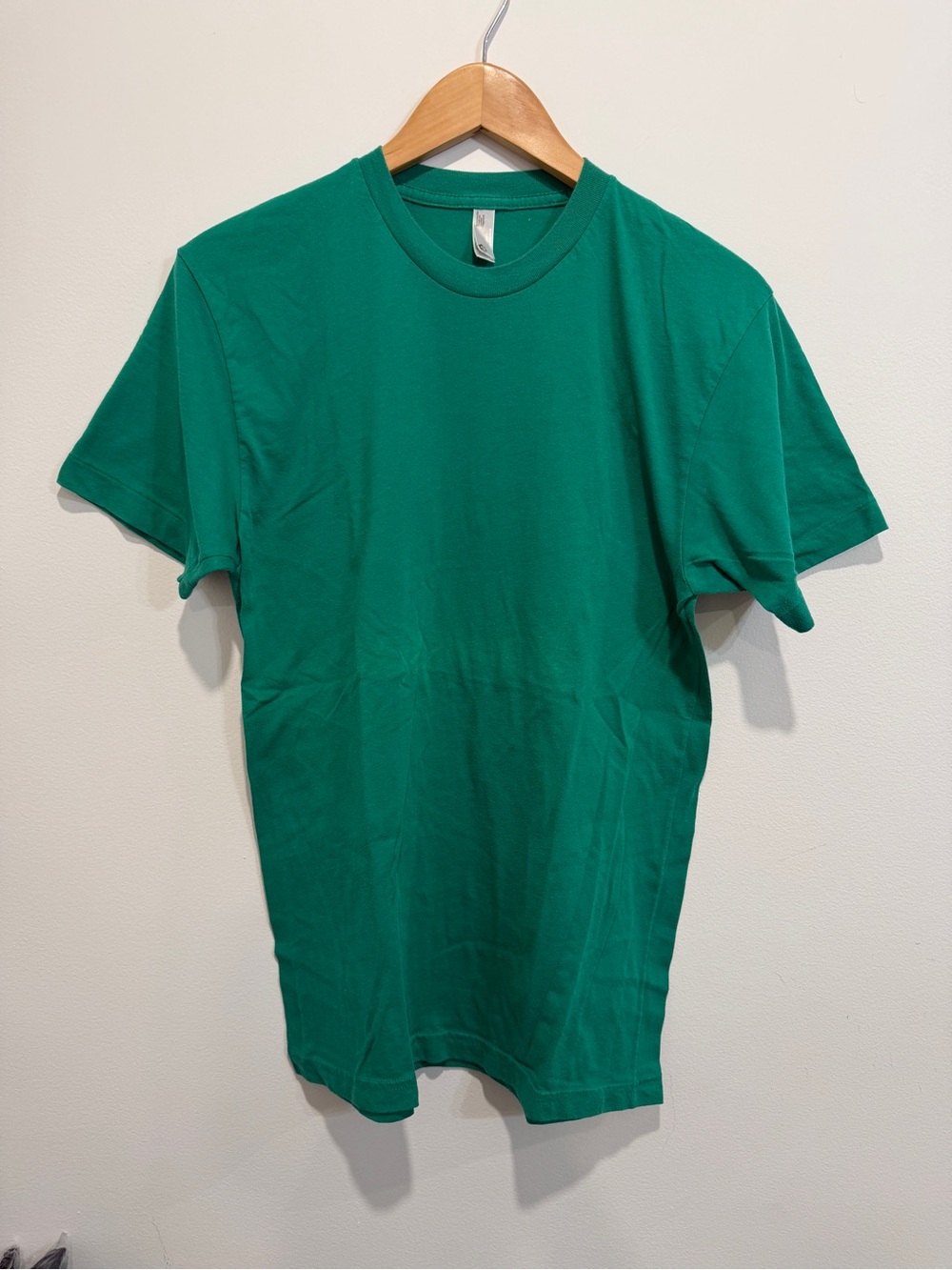 American Apparel Men Green Solid Crew Neck Short Sleeve T-Shirt Medium